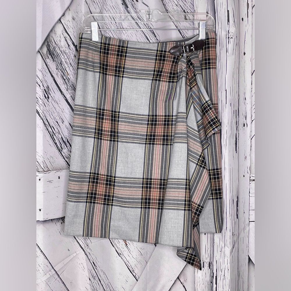 Etcetera gray plaid skirt faux wrap size 8